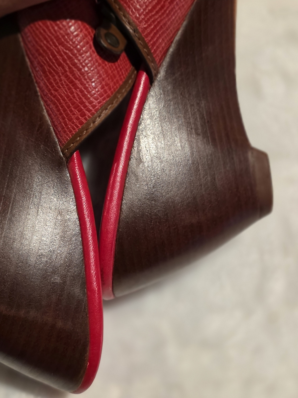 Cole Haan Red Thong Sandals with Brown Accent Straps and Stud Details - Picture 7 of 16